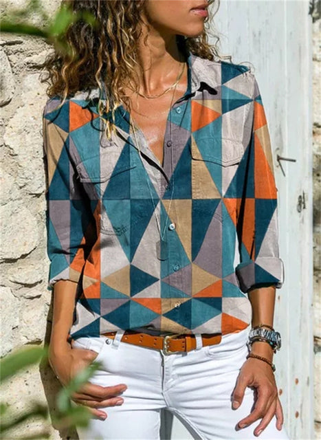 Isabelle | Women's Floral Print Long Sleeve Button-Down Blouse